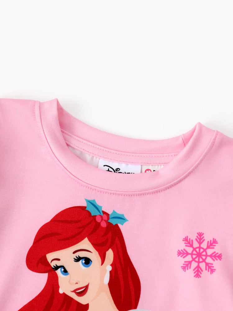 Ensemble 2 pièces princesse Disney pour petite fille, haut à manches bouffantes et jupe superposée à imprimé personnage Ariel, rose vif
