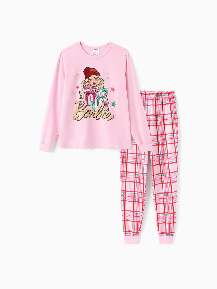 Ensemble pyjama ajusté Barbie Noël Maman et coton bio rose