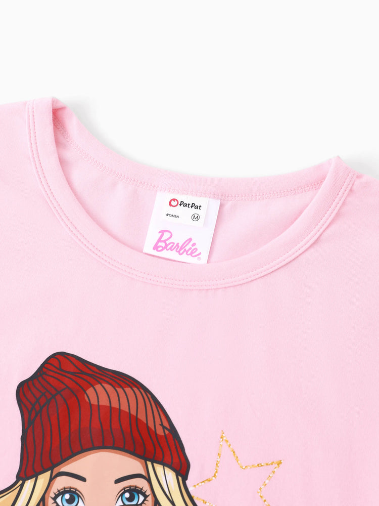 Ensemble pyjama ajusté Barbie Noël Maman et coton bio rose