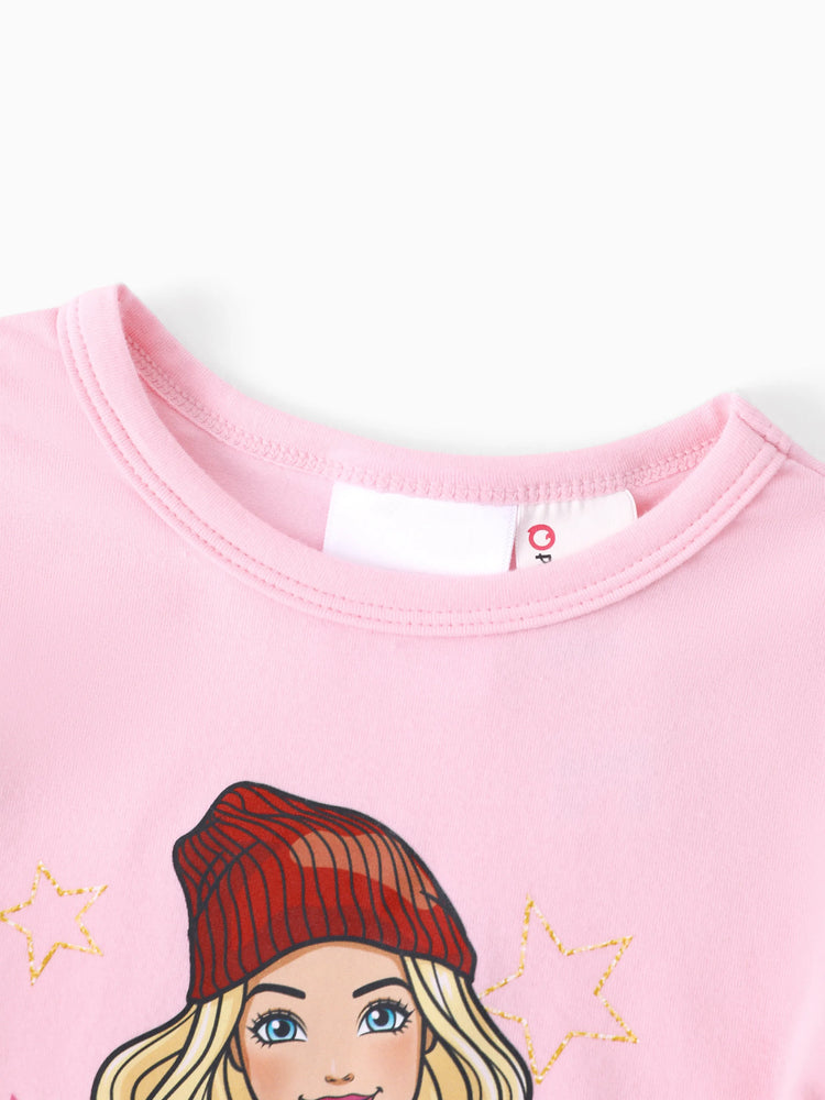 Ensemble pyjama ajusté Barbie Noël Maman et coton bio rose