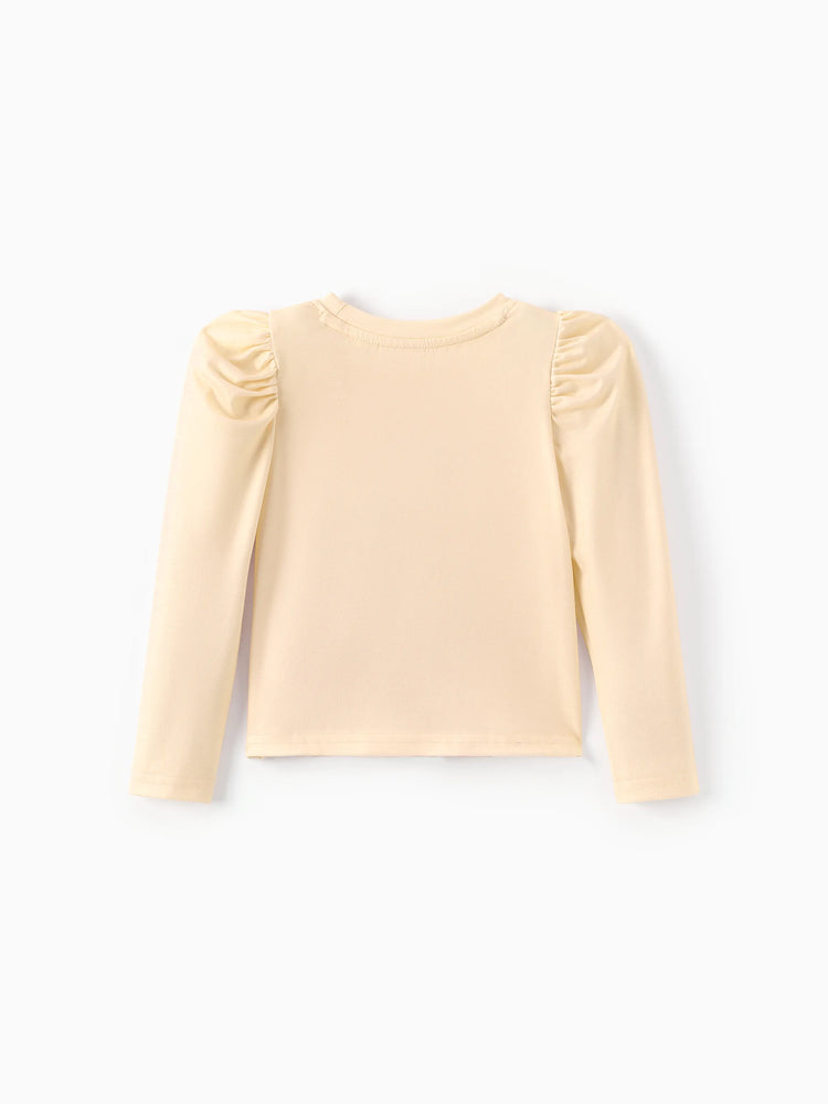 Ensemble 2 pièces Disney Princesse Belle pour petite fille, haut à manches bouffantes et jupe superposée, jaune pâle