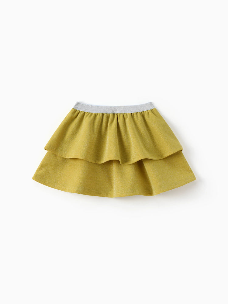 Ensemble 2 pièces Disney Princesse Belle pour petite fille, haut à manches bouffantes et jupe superposée, jaune pâle