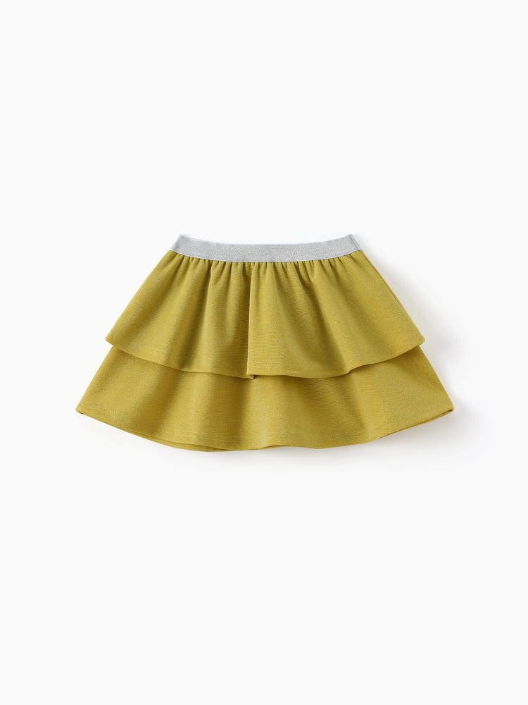 Ensemble 2 pièces Disney Princesse Belle pour petite fille, haut à manches bouffantes et jupe superposée, jaune pâle