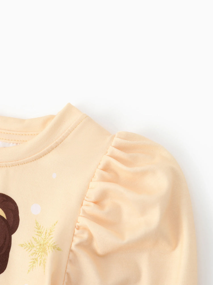 Ensemble 2 pièces Disney Princesse Belle pour petite fille, haut à manches bouffantes et jupe superposée, jaune pâle