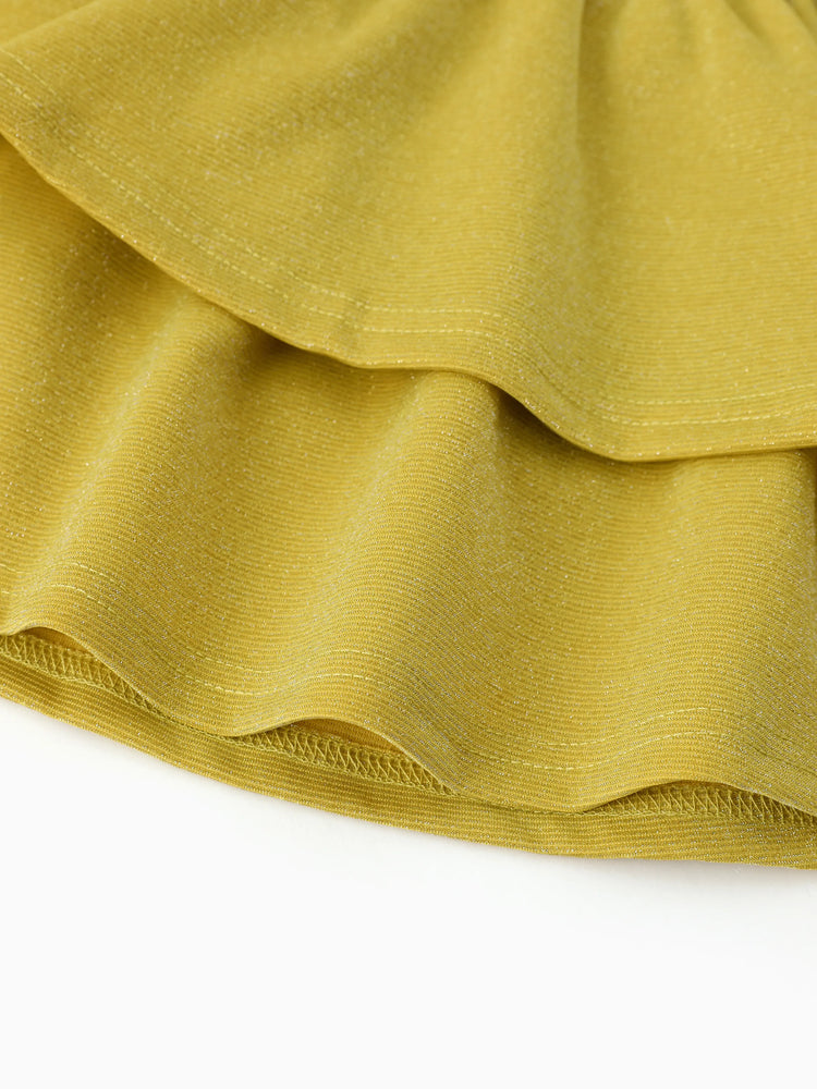 Ensemble 2 pièces Disney Princesse Belle pour petite fille, haut à manches bouffantes et jupe superposée, jaune pâle