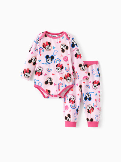 Disney Mickey and Friends Baby Girl 2pcs Mickey/Minnie/Pluto Print Bodysuits and Pants Set Pink