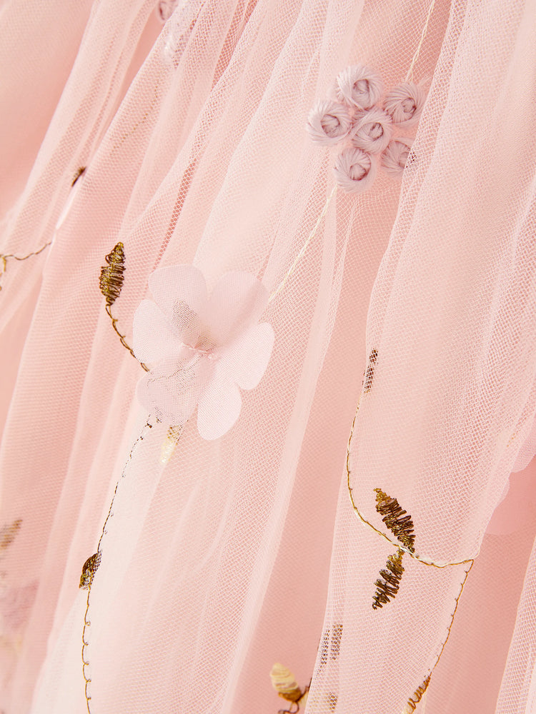 Baby Girl Sweet 3D Flower Mesh Dress Light Pink