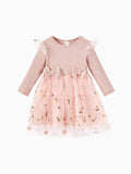 Baby Girl Sweet 3D Flower Mesh Dress Light Pink