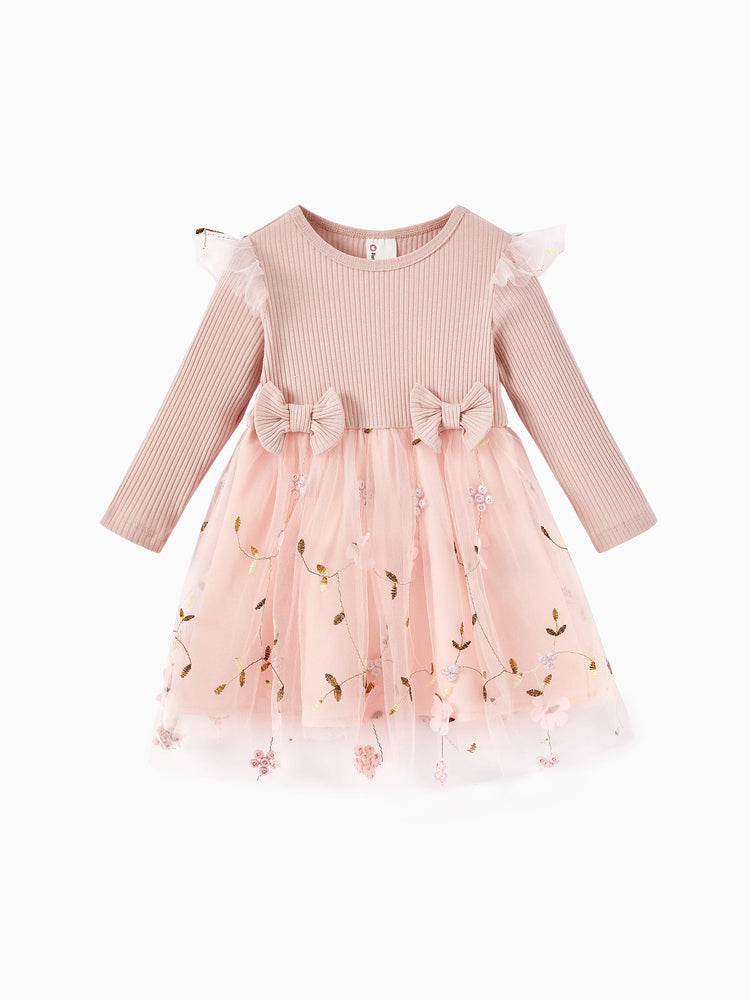 Baby Girl Sweet 3D Flower Mesh Dress Light Pink