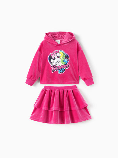 My Little Pony Toddler Girl Velvet Hoodie and Skirt Set Hot Pink