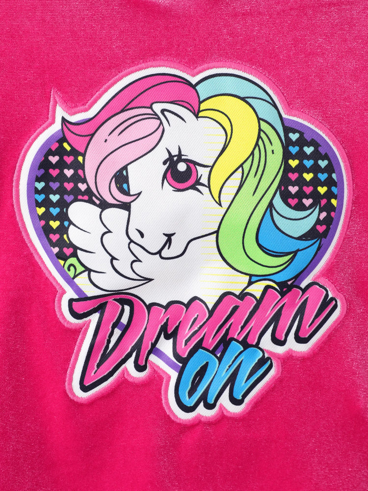 Ensemble sweat à capuche et jupe en velours pour petite fille My Little Pony, rose vif