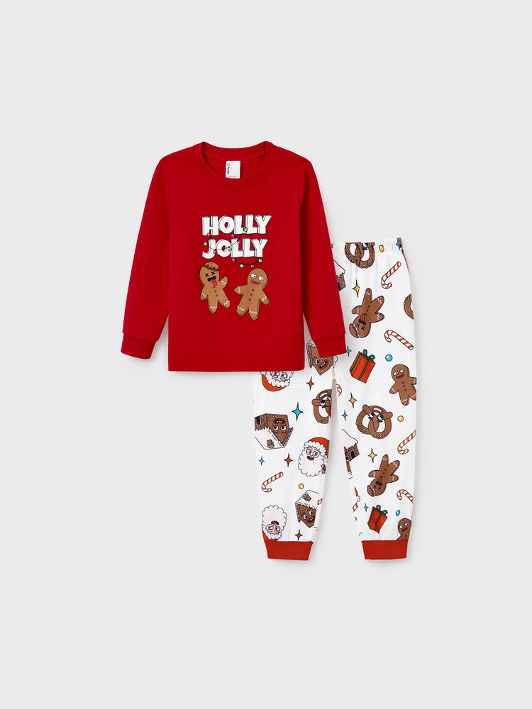 Christmas Matching Family Pajamas Set Glow in the Dark Gingerbread and Santa PJS with Christmas Socks Red