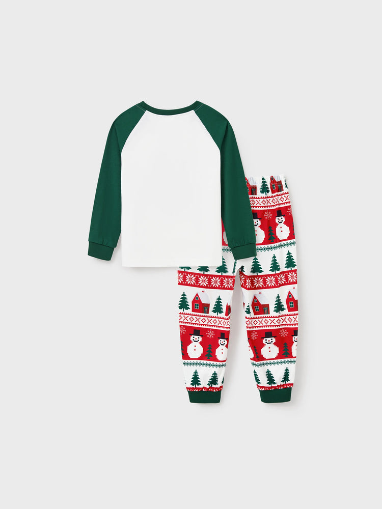 Christmas Matching Family Pajamas Set Snowman and Christmas Tree Print White PJS with Christmas Socks ( Defective Product) Dark Green