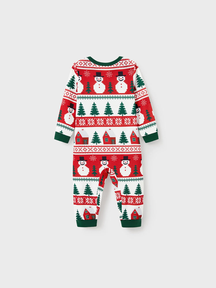 Christmas Matching Family Pajamas Set Snowman and Christmas Tree Print White PJS with Christmas Socks ( Defective Product) Dark Green