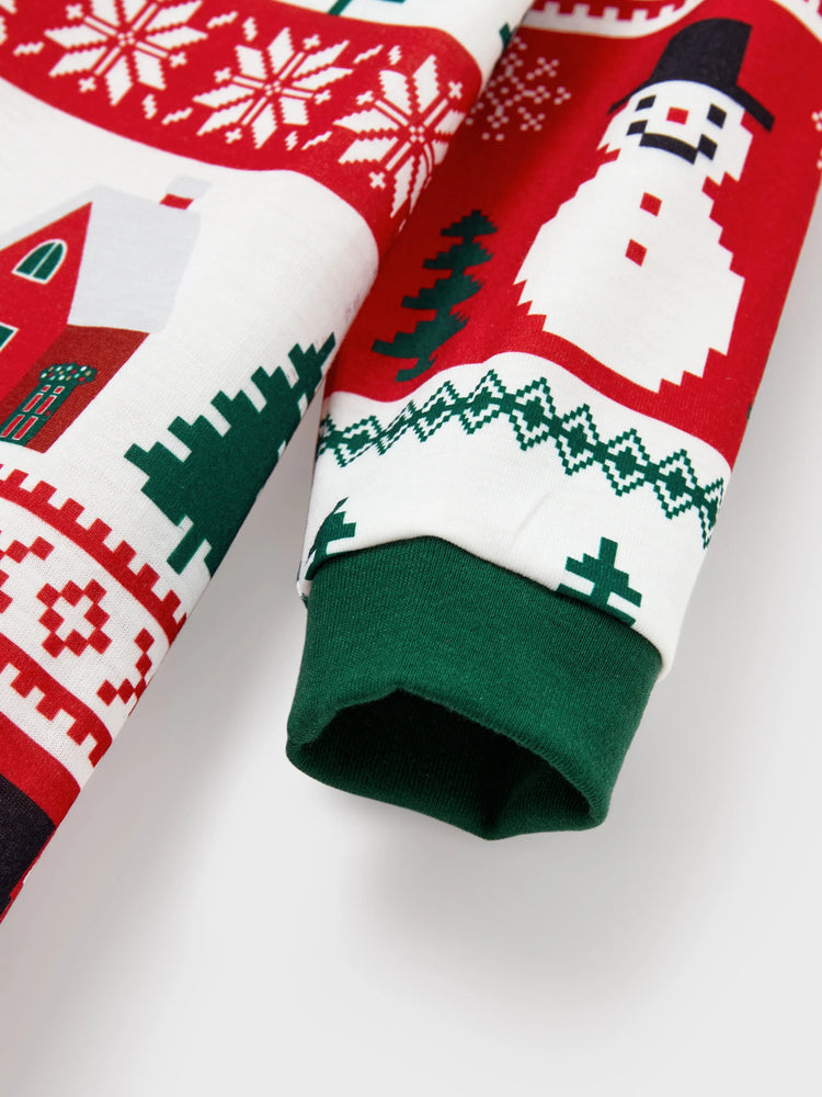 Christmas Matching Family Pajamas Set Snowman and Christmas Tree Print White PJS with Christmas Socks ( Defective Product) Dark Green