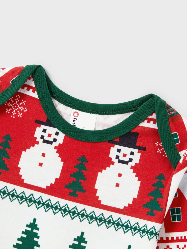 Christmas Matching Family Pajamas Set Snowman and Christmas Tree Print White PJS with Christmas Socks ( Defective Product) Dark Green