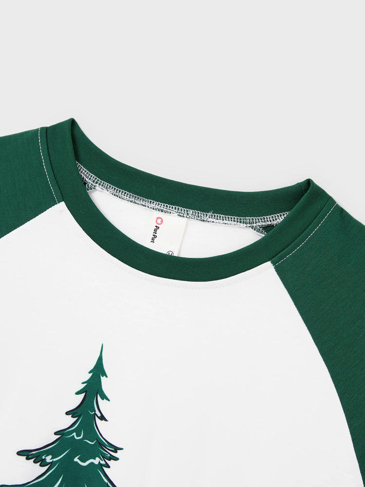 Christmas Matching Family Pajamas Set Snowman and Christmas Tree Print White PJS with Christmas Socks ( Defective Product) Dark Green