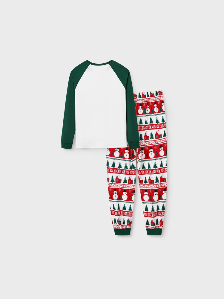Christmas Matching Family Pajamas Set Snowman and Christmas Tree Print White PJS with Christmas Socks ( Defective Product) Dark Green