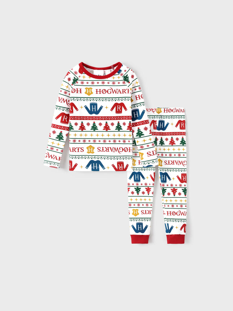 Harry Potter Christmas Matching Family Organic Cotton Snug-fitting Pajamas Sets with Socks White