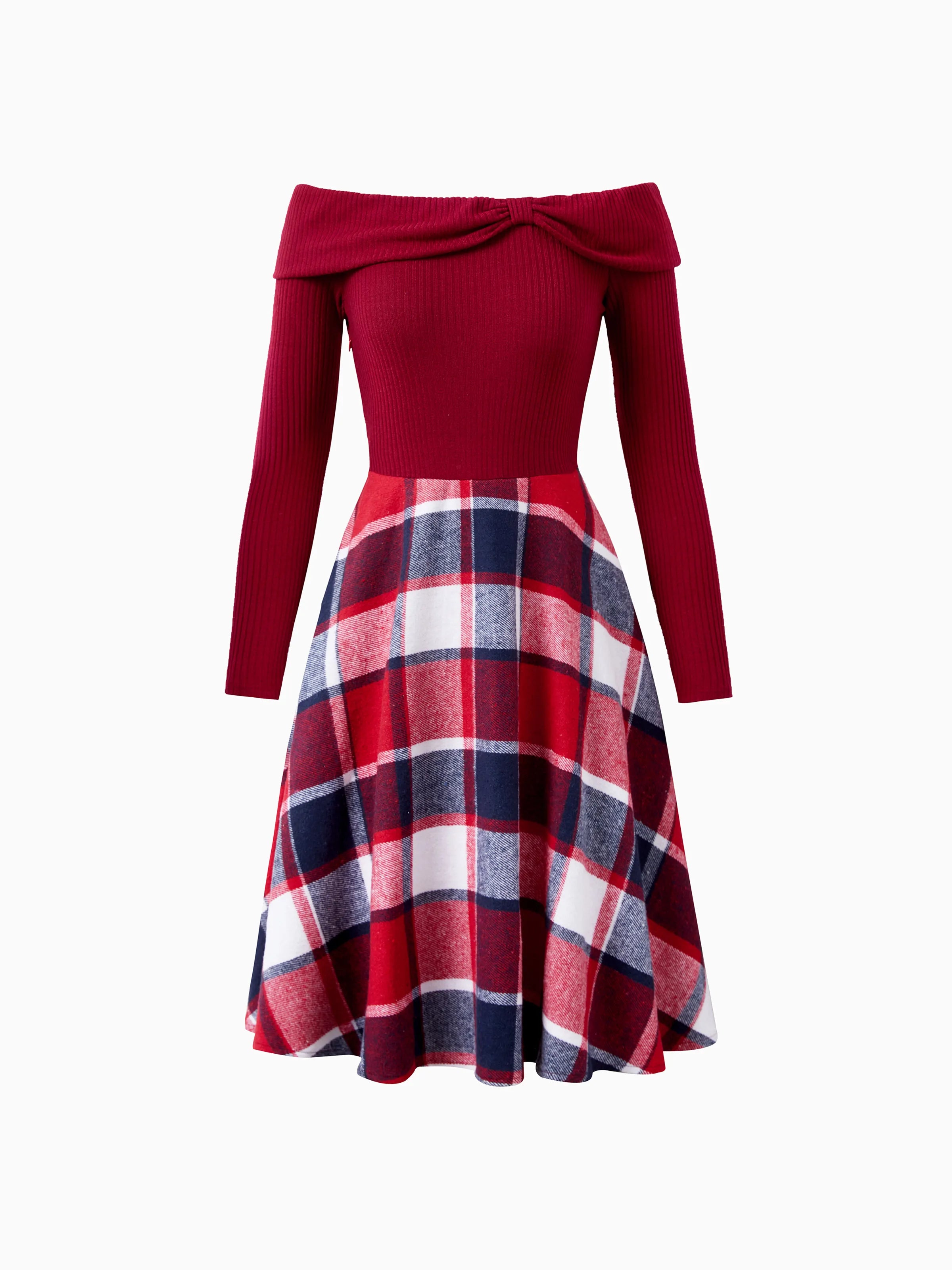 matching long-sleeve plaid shirt and off shoulder dress reviews Mom & Kid