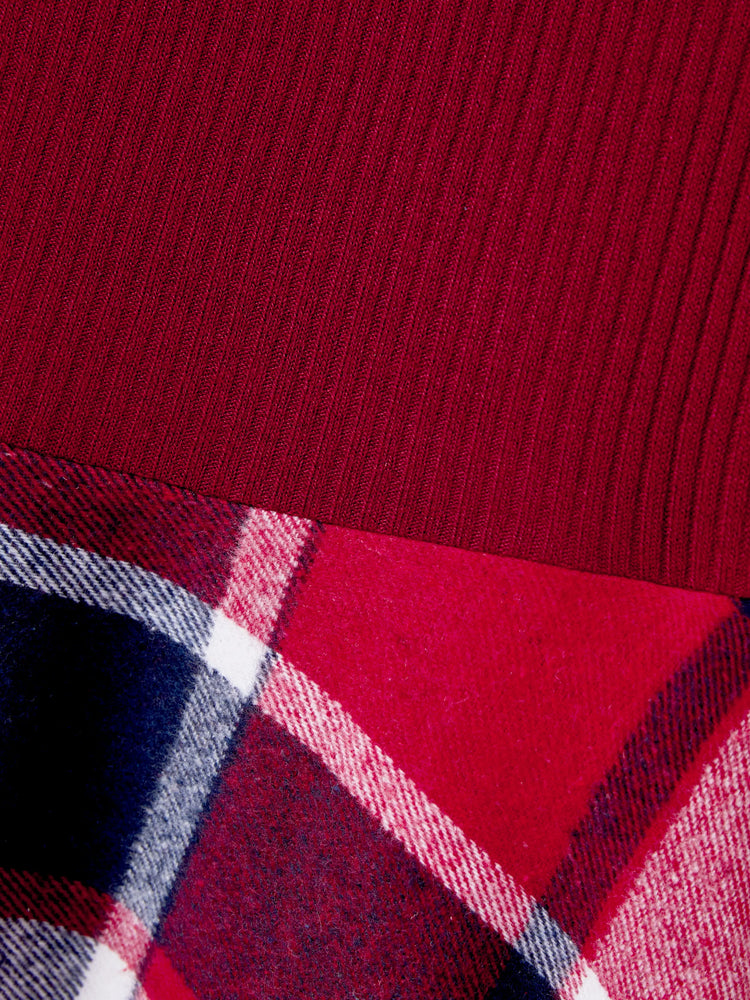 Ensemble de tenues familiales assorties : chemise à manches longues et robe en tricot à carreaux à manches longues et épaules dénudées, bordeaux