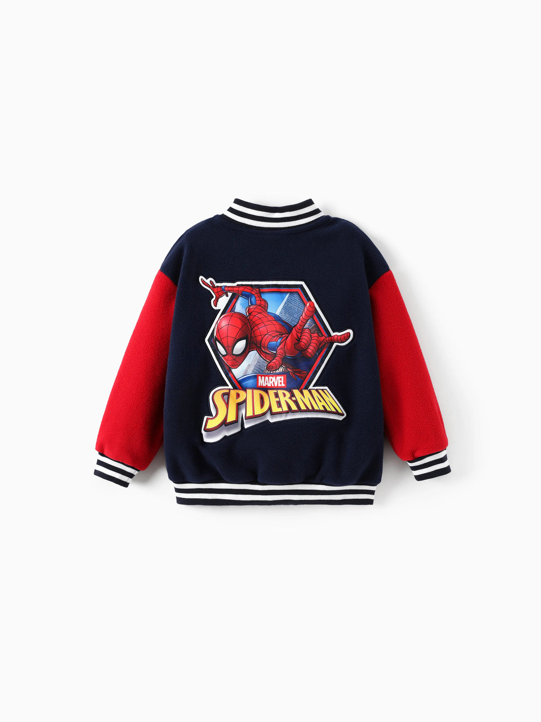 Chaqueta bomber con estampado de personajes de Spiderman en bloques de color de Marvel para niños pequeños/niños, azul oscuro