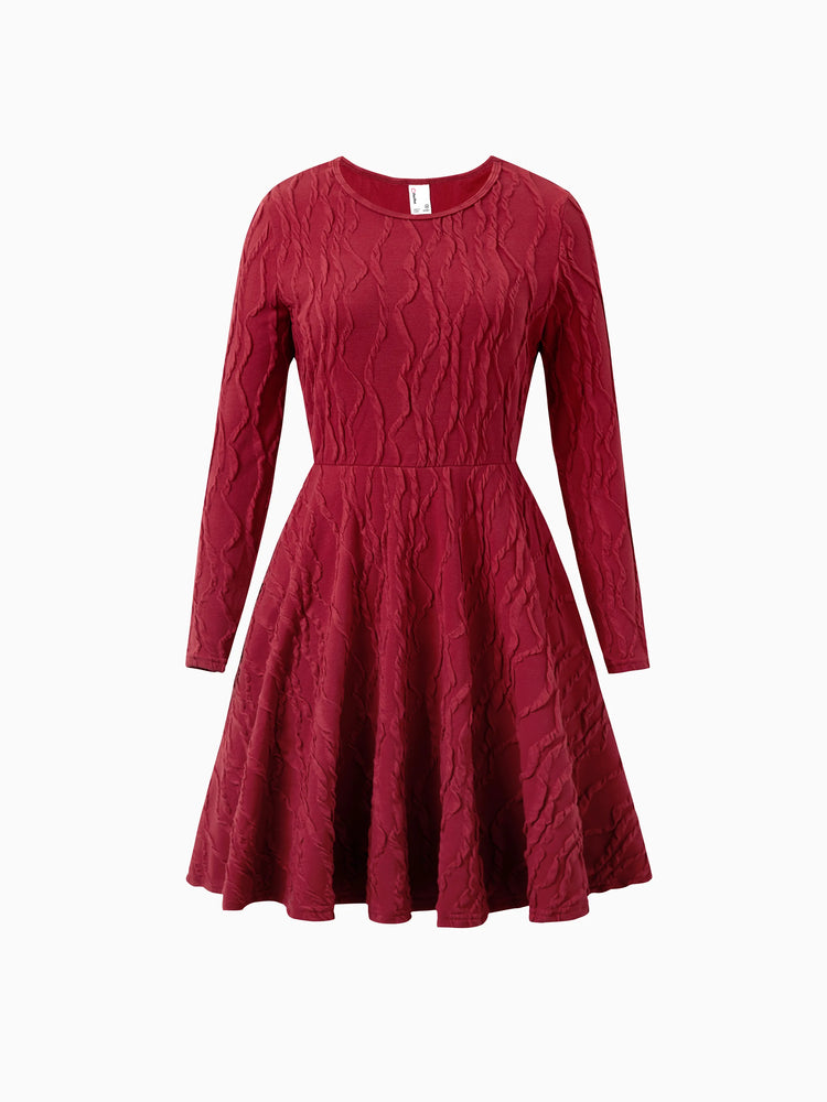 Robe texturée assortie mère-fille avec nœud, tenues familiales assorties à manches longues pour maman et moi, rouge brique