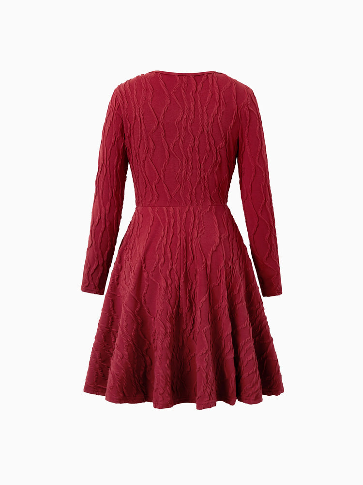 Robe texturée assortie mère-fille avec nœud, tenues familiales assorties à manches longues pour maman et moi, rouge brique
