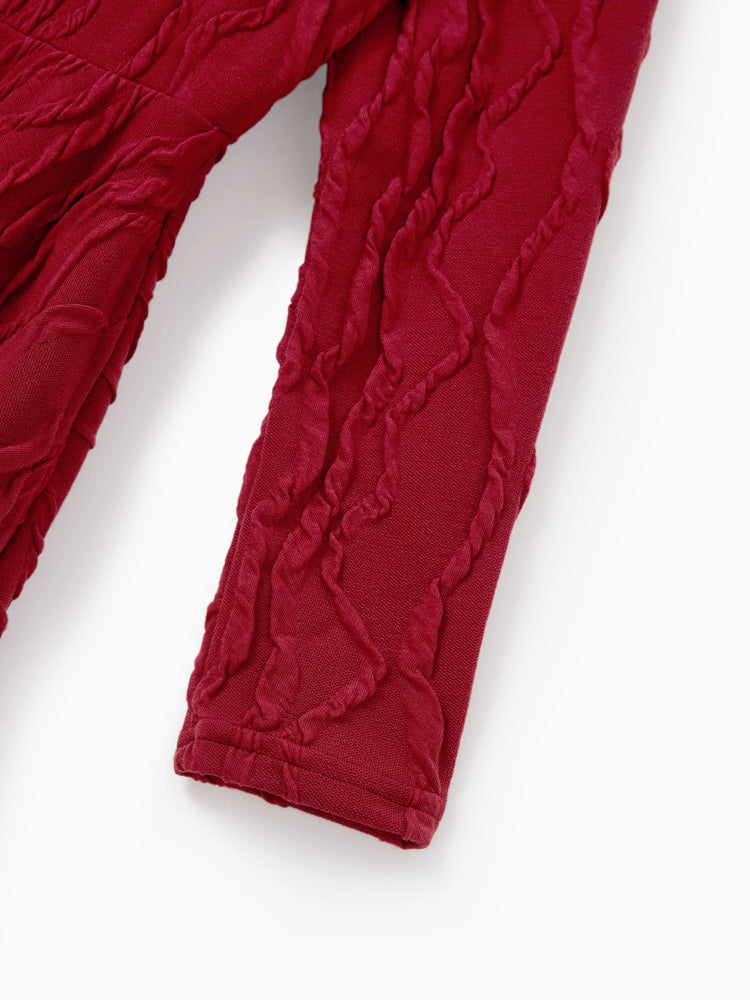 Robe texturée assortie mère-fille avec nœud, tenues familiales assorties à manches longues pour maman et moi, rouge brique