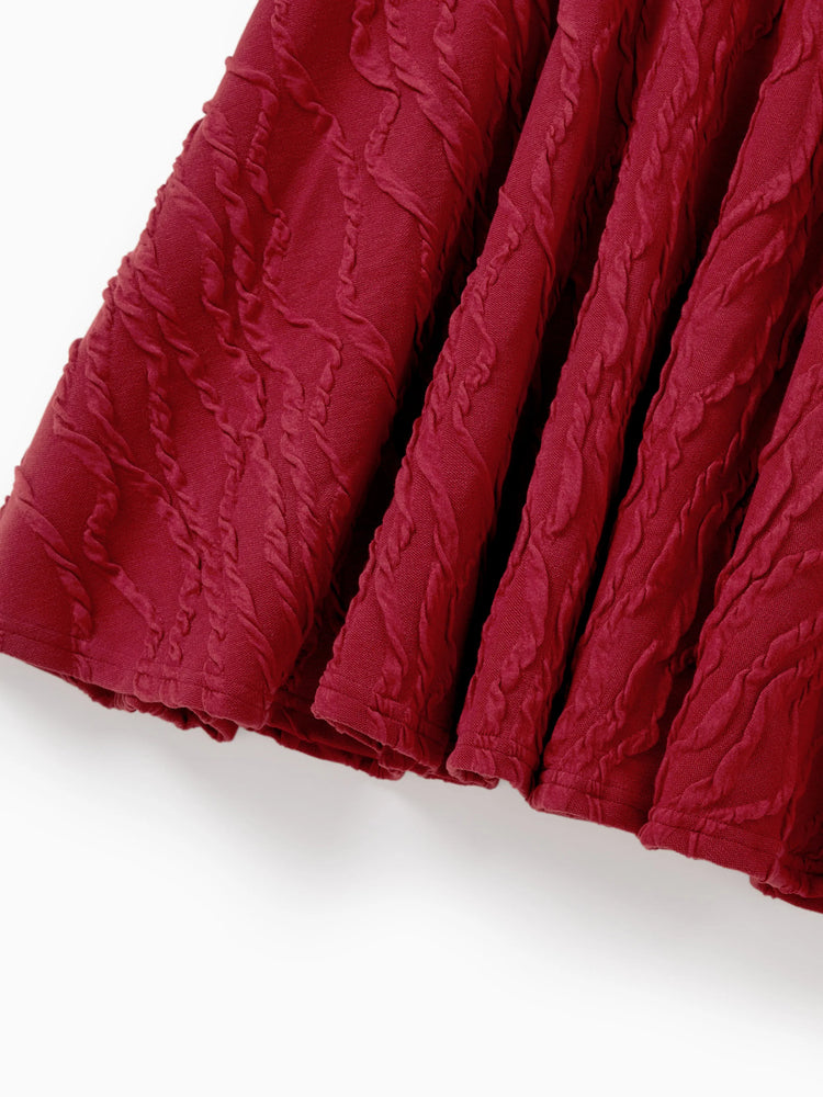 Robe texturée assortie mère-fille avec nœud, tenues familiales assorties à manches longues pour maman et moi, rouge brique