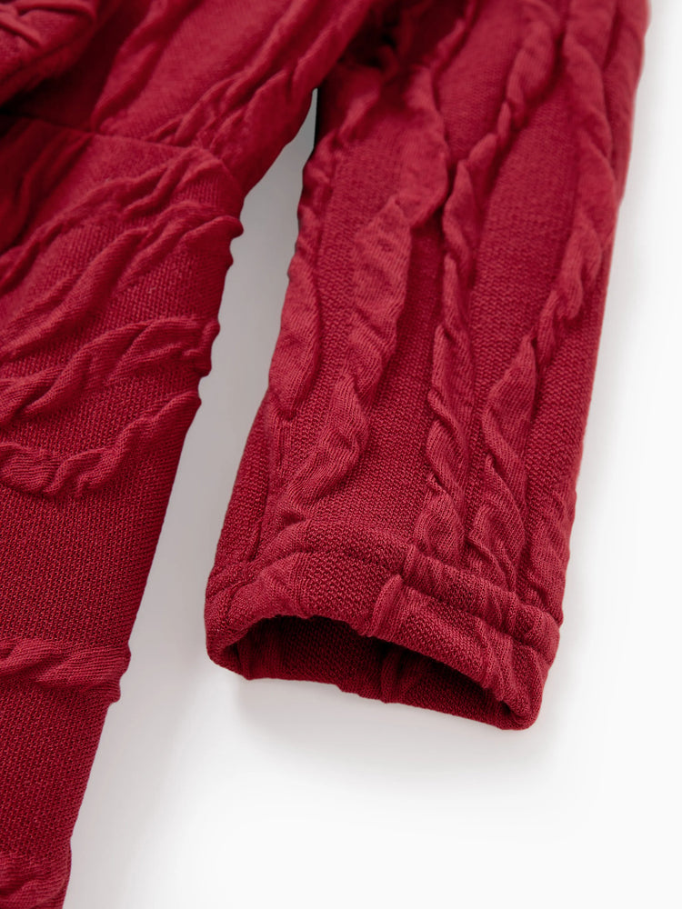 Robe texturée assortie mère-fille avec nœud, tenues familiales assorties à manches longues pour maman et moi, rouge brique