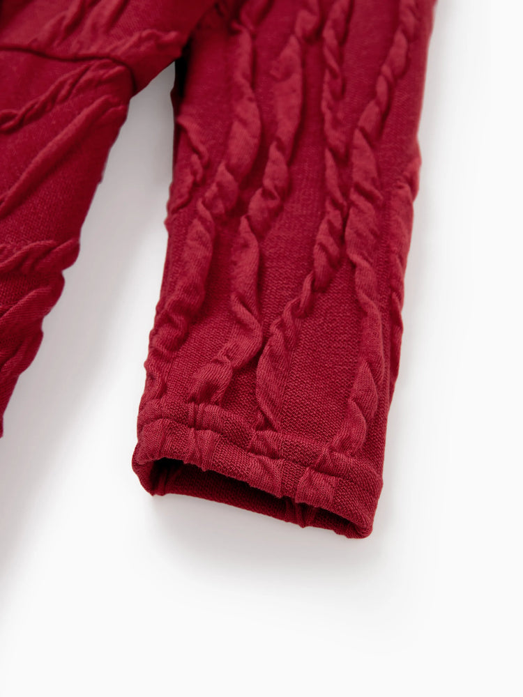 Robe texturée assortie mère-fille avec nœud, tenues familiales assorties à manches longues pour maman et moi, rouge brique