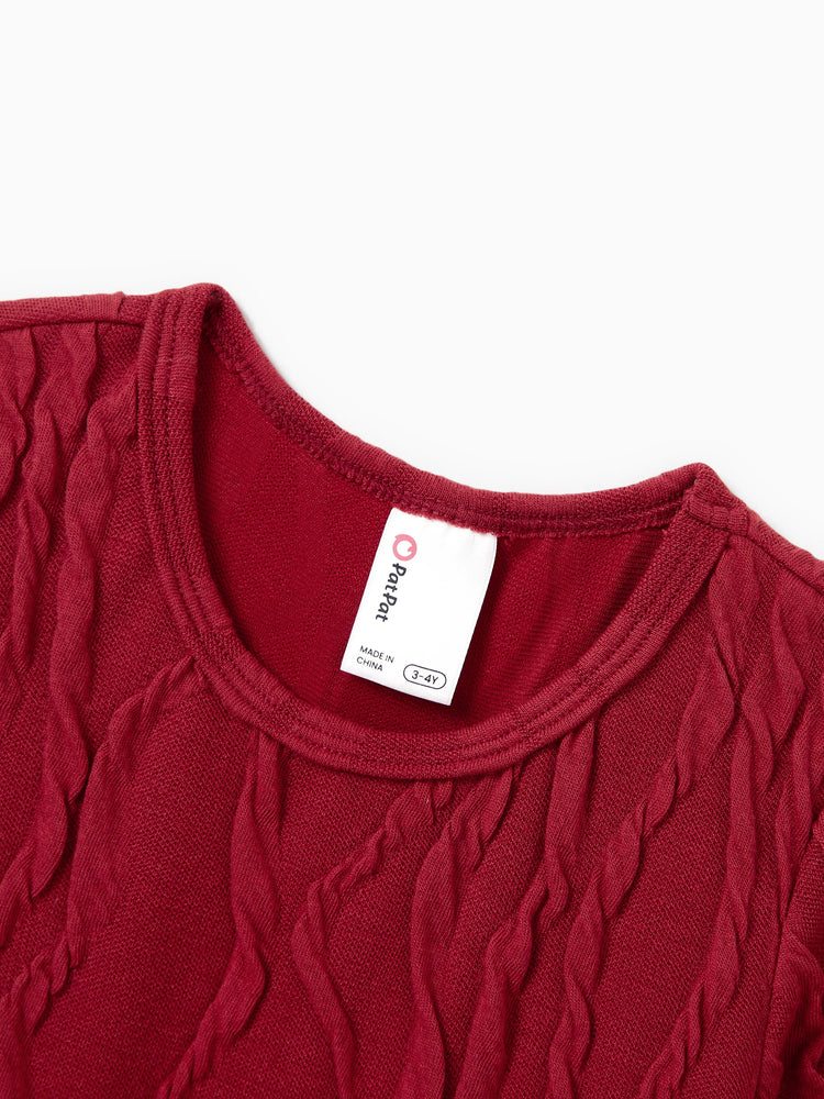 Robe texturée assortie mère-fille avec nœud, tenues familiales assorties à manches longues pour maman et moi, rouge brique