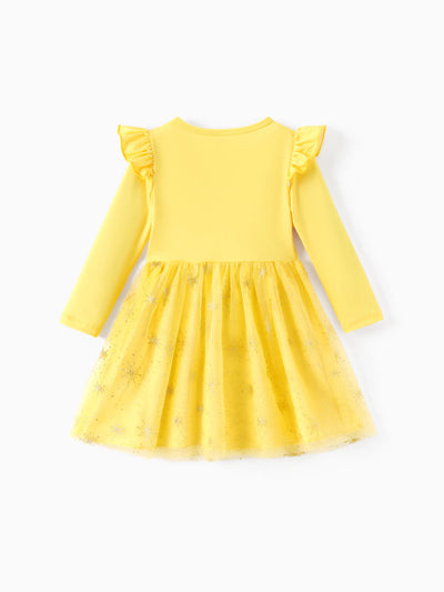 Disney Princess Toddler Girl Belle Ruffled Longsleeves Tulle Dress Yellow