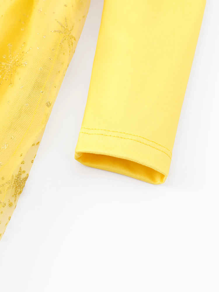 Disney Princess Toddler Girl Belle Ruffled Longsleeves Tulle Dress Yellow