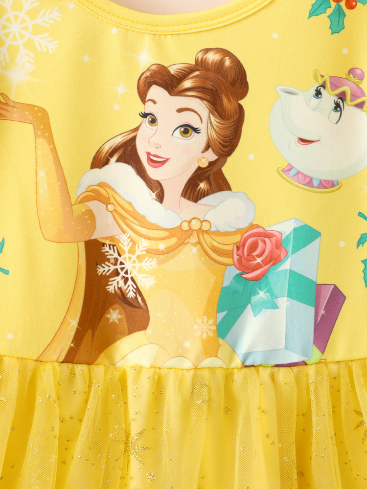 Disney Princess Toddler Girl Belle Ruffled Longsleeves Tulle Dress Yellow