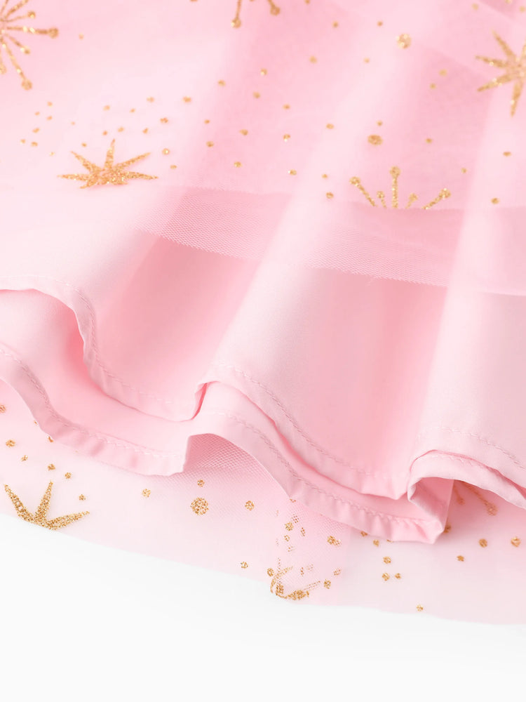 Robe en tulle à volants et manches longues pour petite fille, motif princesse Disney Ariel/Belle/Tiana/Raiponce, rose