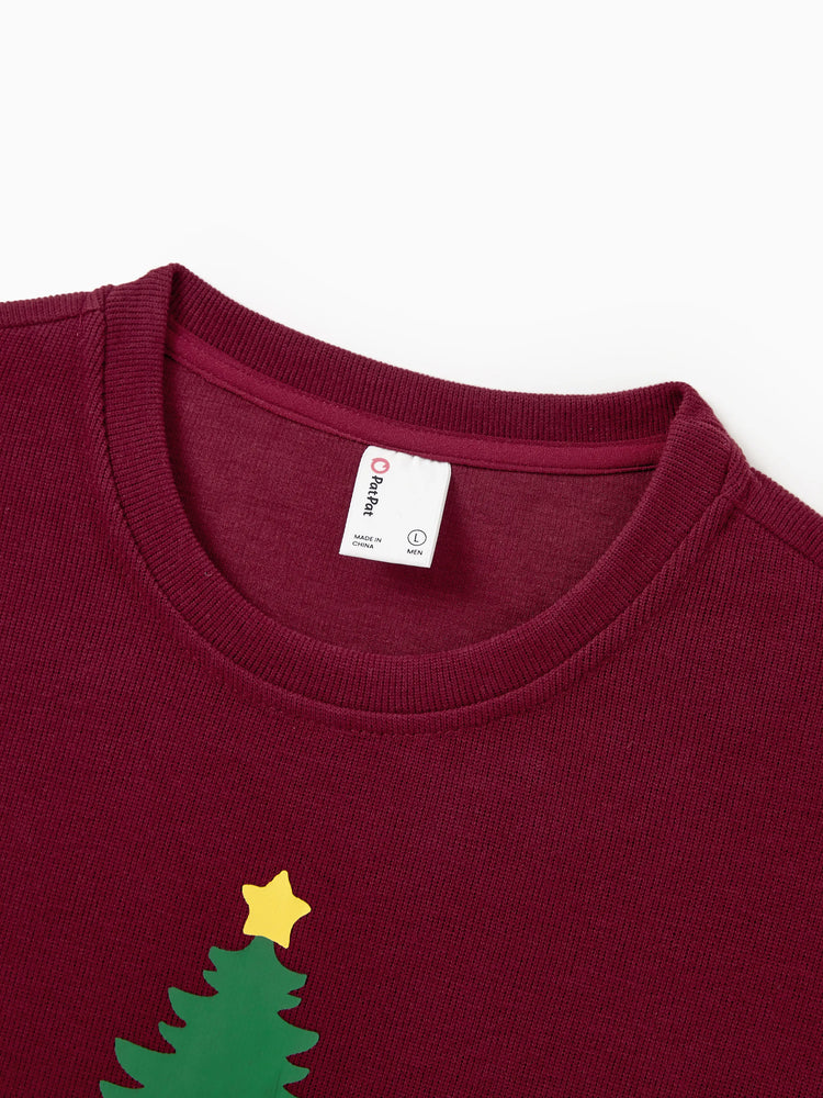 Weihnachten Familie Passende Langarm-Tops Leuchten im Dunkeln Weihnachtsdruck Sweatshirt Burgundy