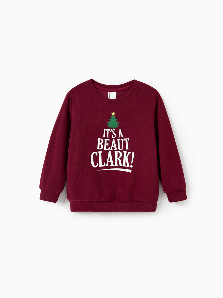 Weihnachten Familie Passende Langarm-Tops Leuchten im Dunkeln Weihnachtsdruck Sweatshirt Burgundy