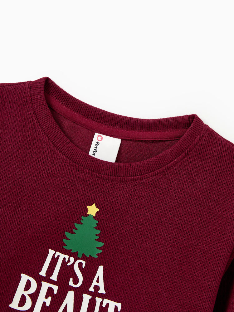 Weihnachten Familie Passende Langarm-Tops Leuchten im Dunkeln Weihnachtsdruck Sweatshirt Burgundy