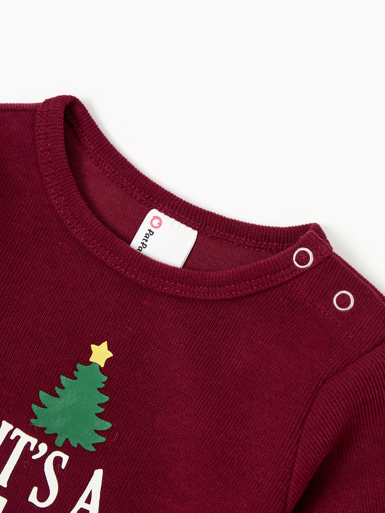Weihnachten Familie Passende Langarm-Tops Leuchten im Dunkeln Weihnachtsdruck Sweatshirt Burgundy