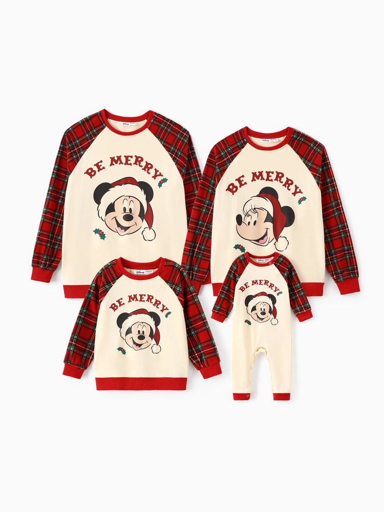 Disney Mickey and Friends Christmas Family Matching Plaid Print Sweatshirt Red