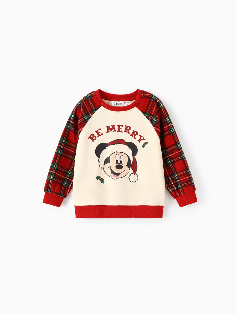 Disney Mickey and Friends Christmas Family Matching Plaid Print Sweatshirt Red