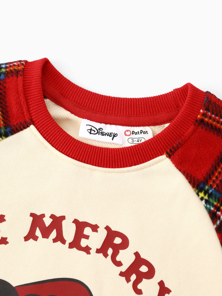 Disney Mickey and Friends Christmas Family Matching Plaid Print Sweatshirt Red