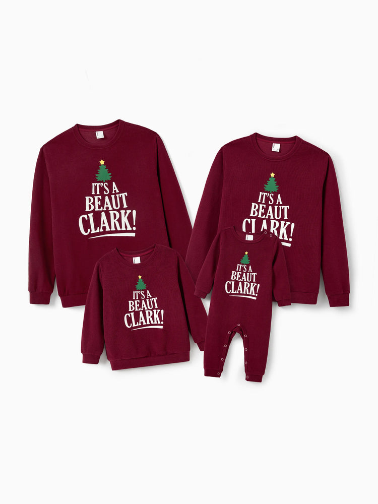 Weihnachten Familie Passende Langarm-Tops Leuchten im Dunkeln Weihnachtsdruck Sweatshirt Burgundy