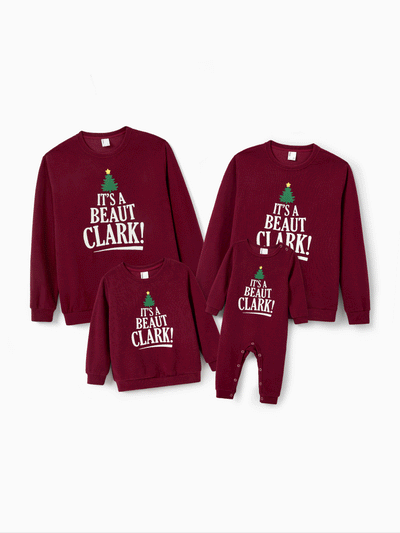 Christmas Family Matching Long Sleeve Tops Glow In The Dark Christmas Tree Print Sweatshirt Burgundy