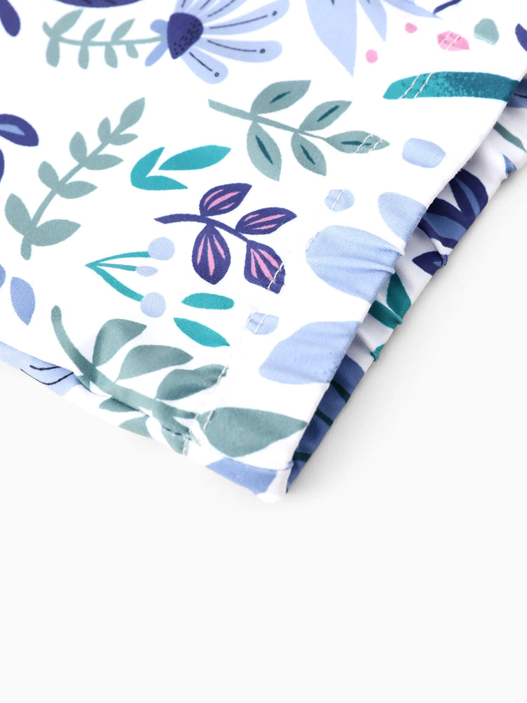 Ensemble 2 pièces Disney La Reine des Neiges pour fille, haut à manches longues et pantalon évasé à imprimé floral, en coton, à ourlet chic, Elsa, bleu