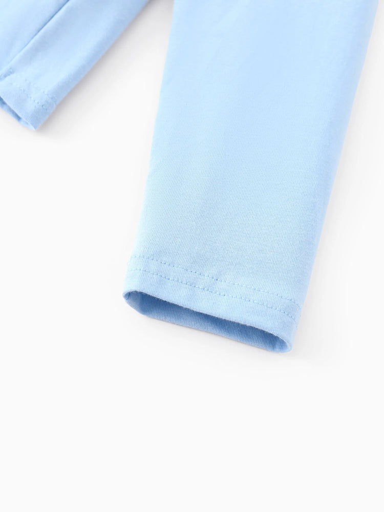 Ensemble 2 pièces Disney La Reine des Neiges pour fille, haut à manches longues et pantalon évasé à imprimé floral, en coton, à ourlet chic, Elsa, bleu