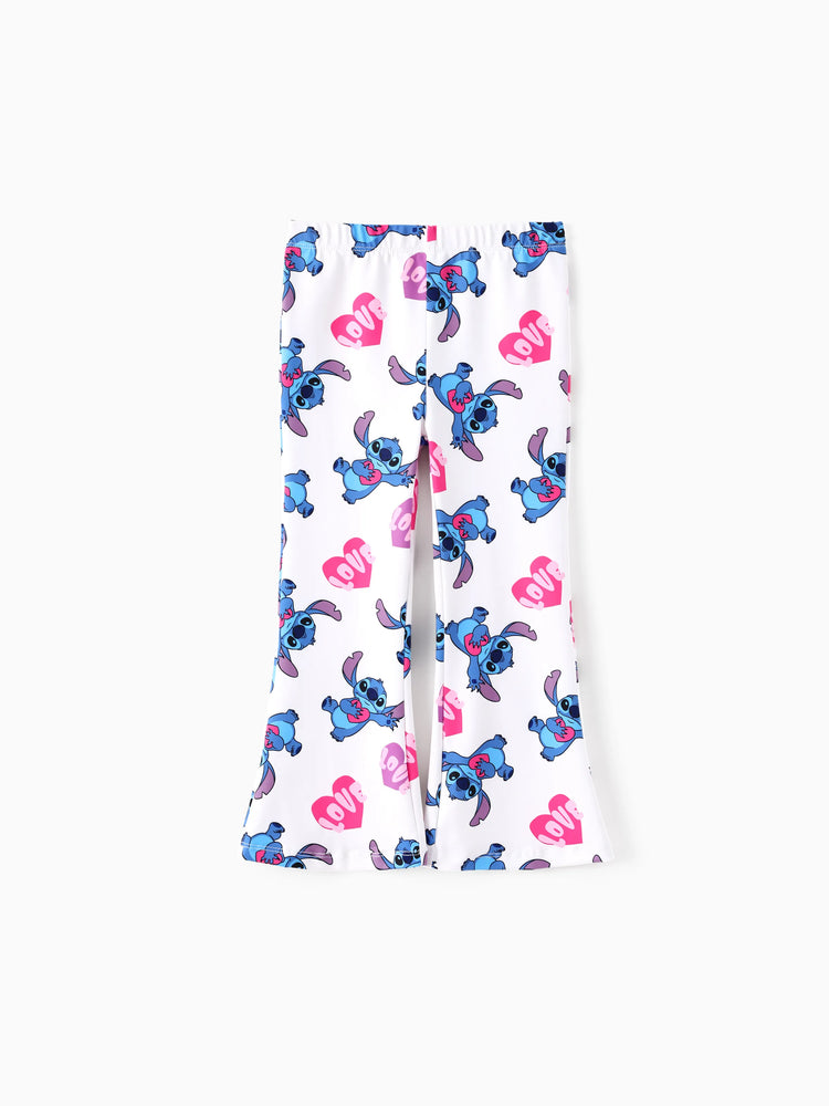 Disney Stitch Toddler/Kids Girl Stitch 2pcs Tie Front Longsleeves Top and Pattern Flared Pant Set Pink