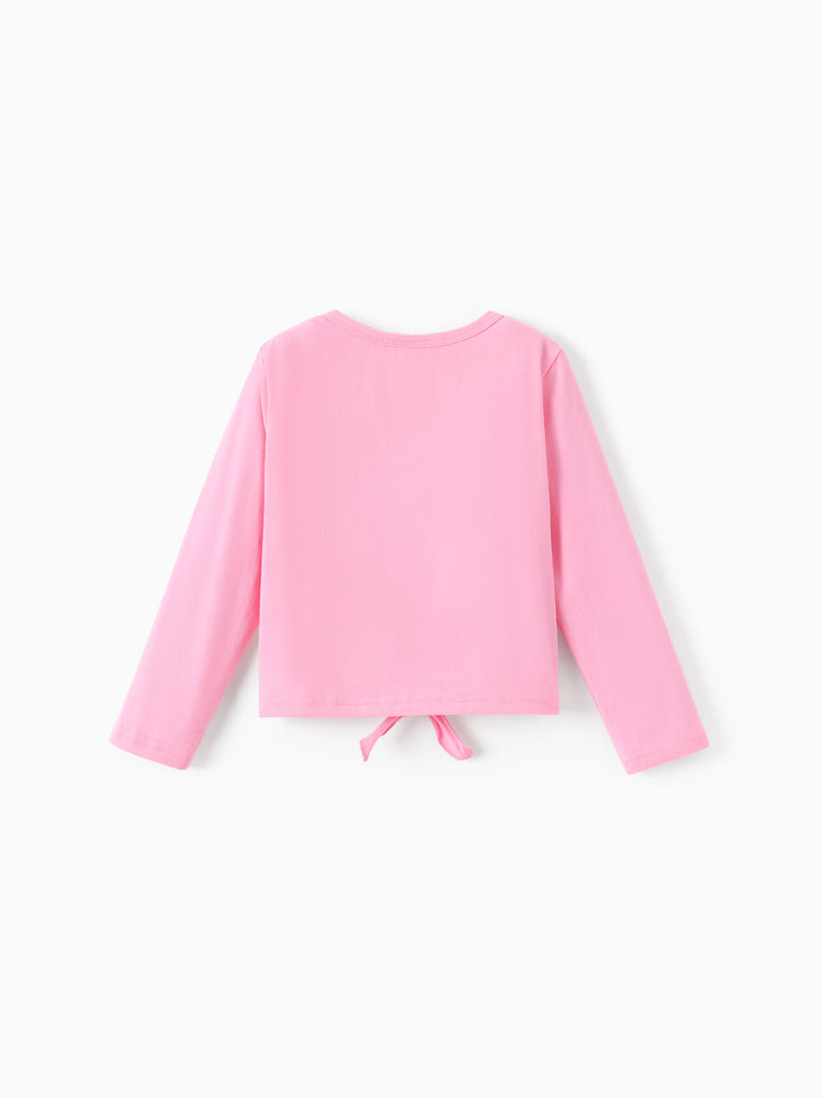 Disney Stitch Toddler/Kids Girl Stitch 2pcs Tie Front Longsleeves Top and Pattern Flared Pant Set Pink